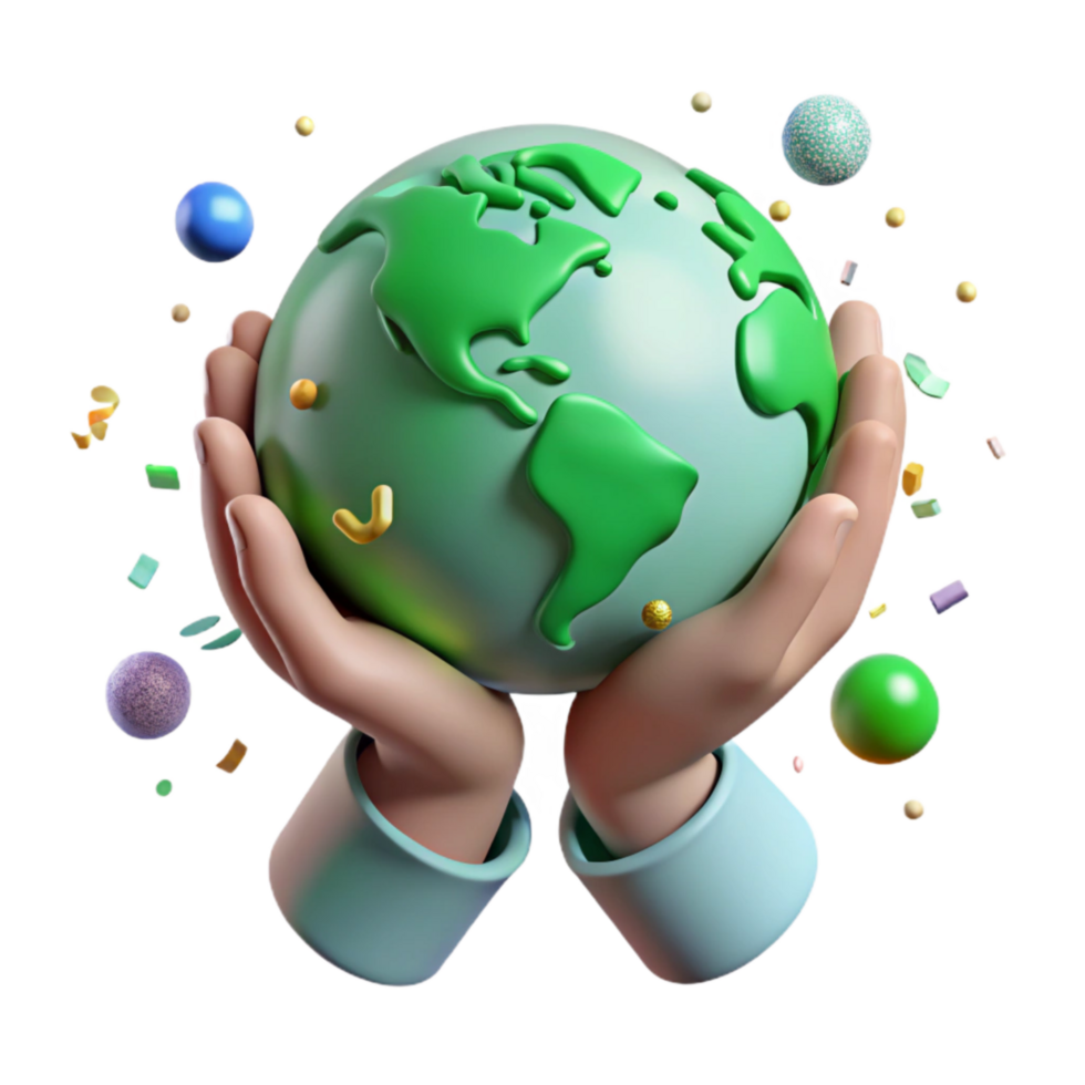 beautiful artistic Hands Holding Earth with Green Continents Transparent Background high quality png