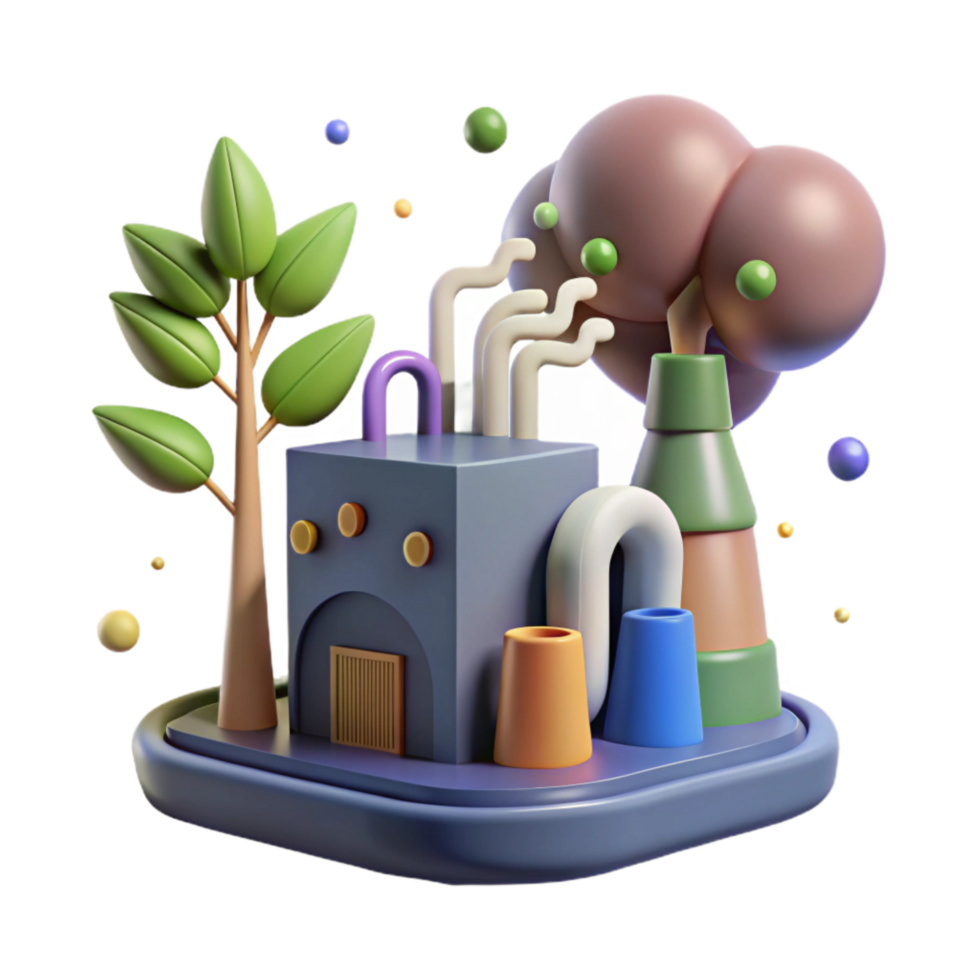 wonderful modern Pollution Solution Icon with Tree and Factory Isolated png