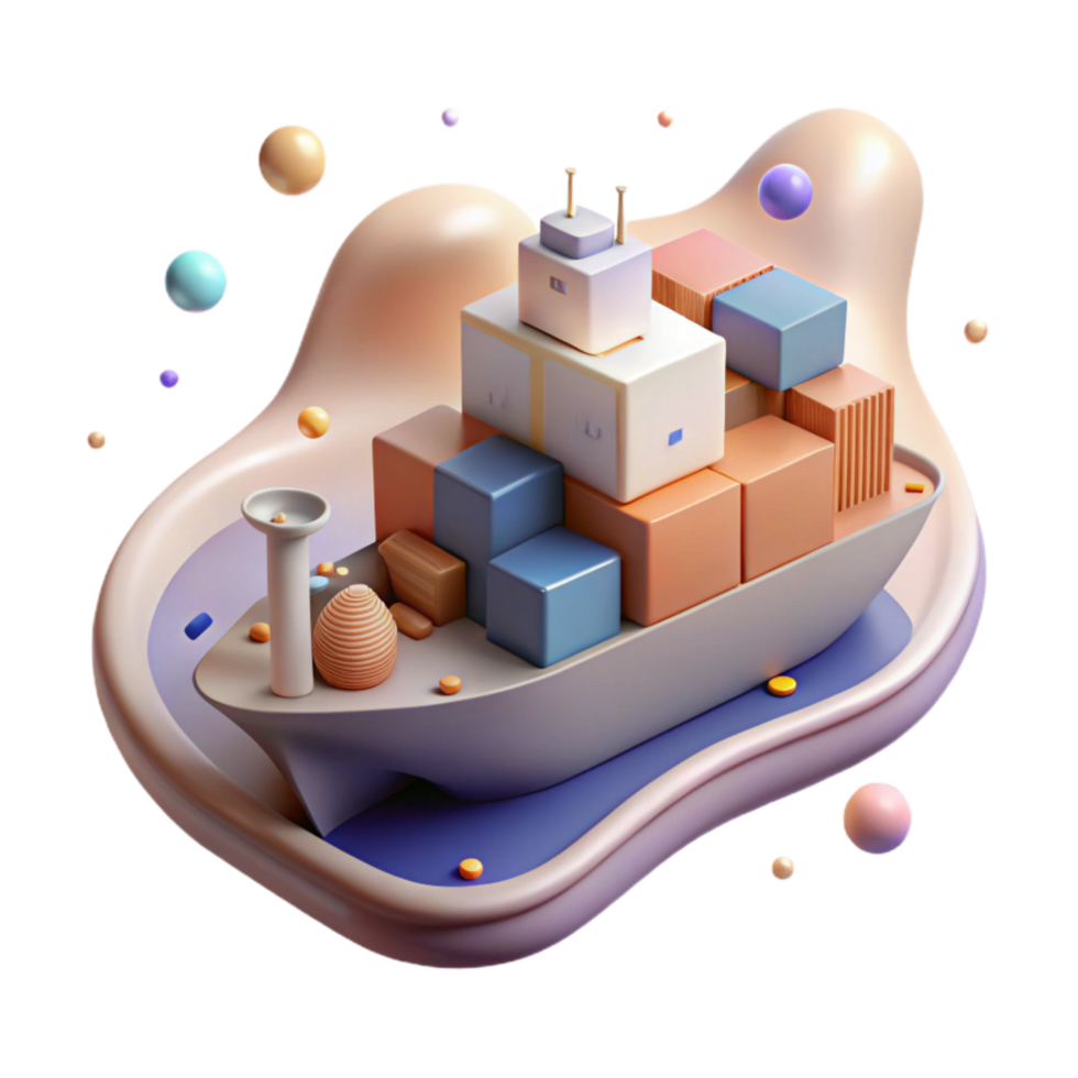 vibrant classic Minimalist Illustration of a Cargo Ship Isolated high resolution png