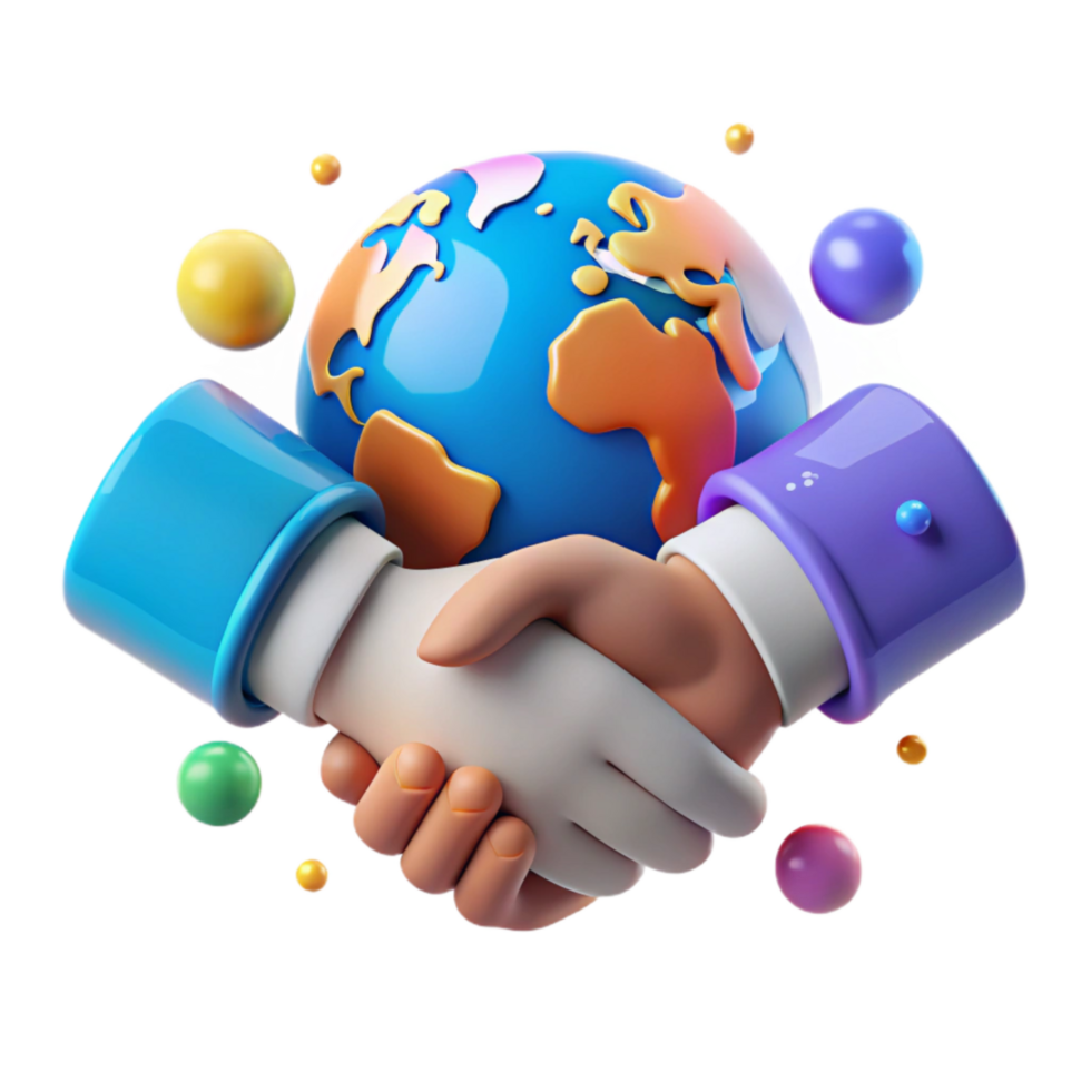 beautiful creative Handshake Over World Map Isolated Element with Bright Colors exclusive png