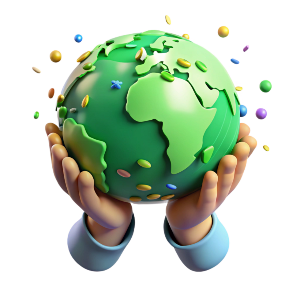 elegant contemporary Hands Holding Globe with Green Leaves Cutout png