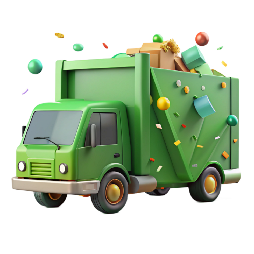 extraordinary classic Recycling Truck Back View Green Isolated detailed png