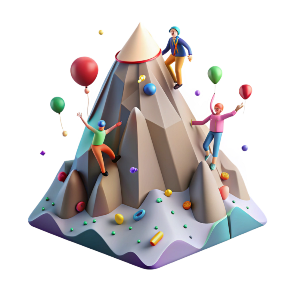 dramatic rustic Mountain Peak with Climbers Isolated with Climbing Figures authentic png