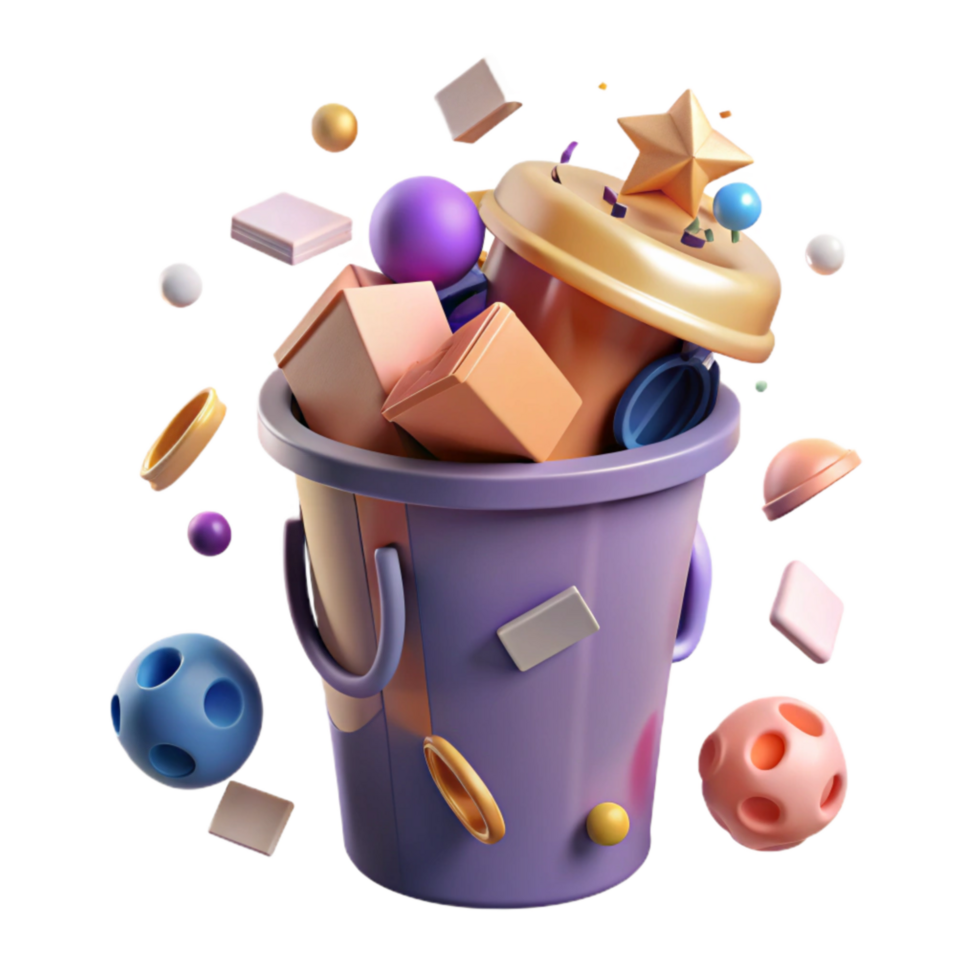 dramatic abstract Recycle Bin Overflowing with Plastic Transparent Background authentic png