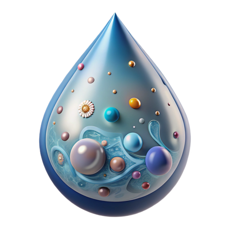 wonderful creative Magnified Water Droplet Cutout with Microorganisms Isolated high resolution png