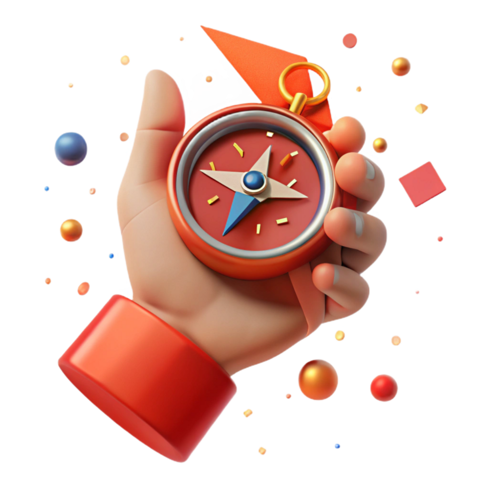 vibrant rustic Hand Holding Up Compass Isolated Element with Red Hues high resolution png