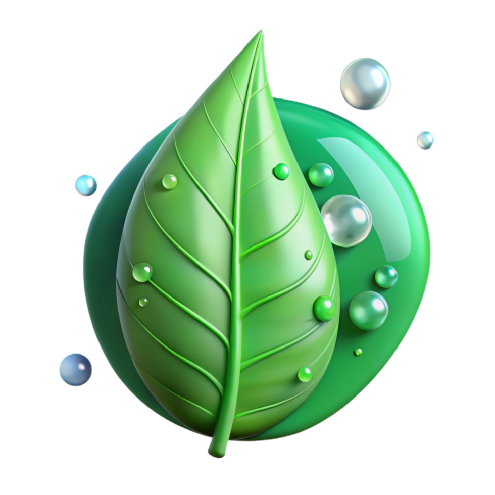 impressive abstract Green Leaf with Water Droplets Isolated on Transparent Background authentic png