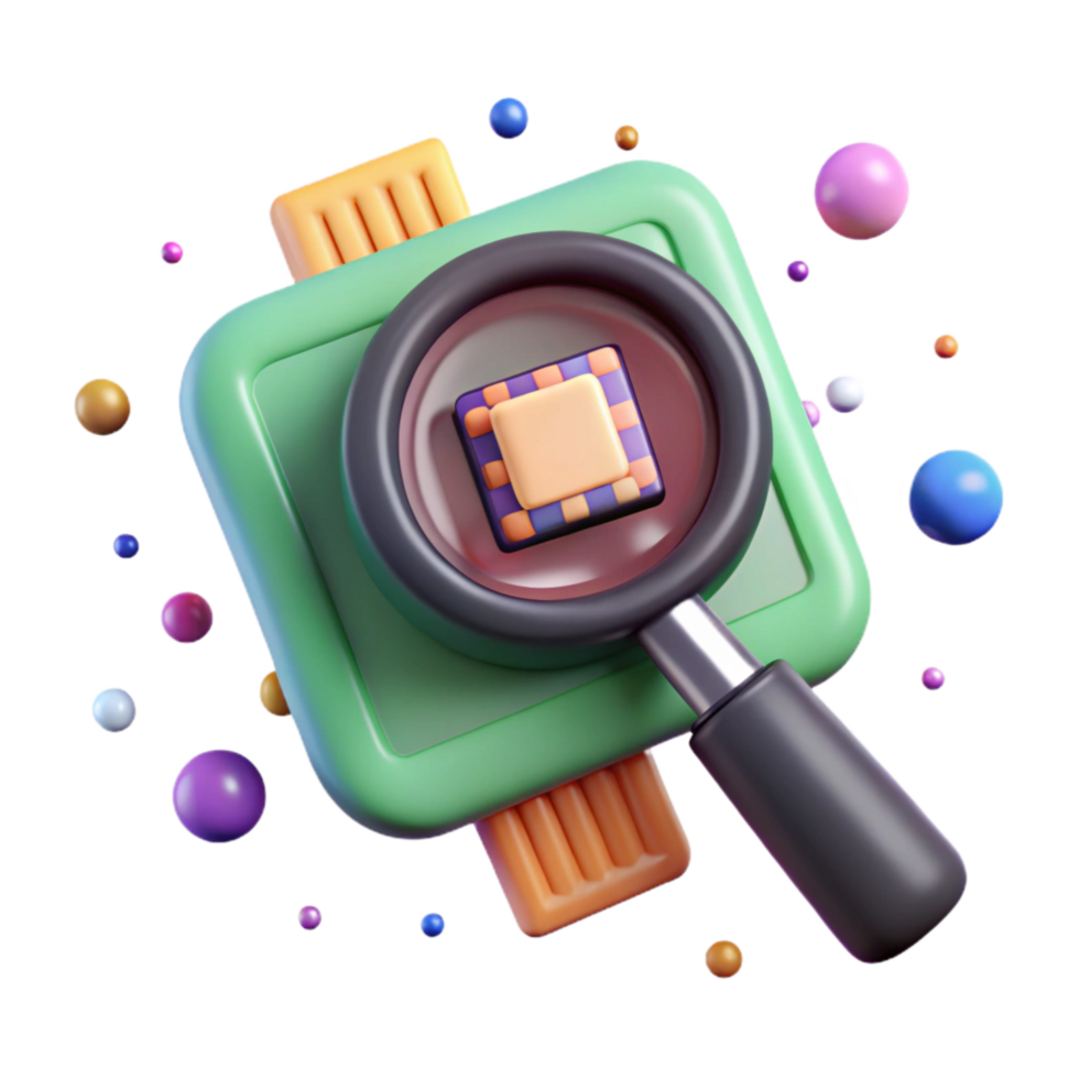 extraordinary vintage Magnifying Glass Examining a Microchip Transparent Background high resolution png