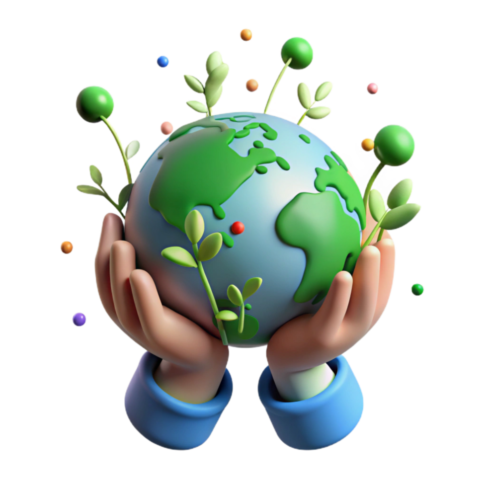 extraordinary minimalist Hands Holding Earth with Green Continents Transparent Background authentic png
