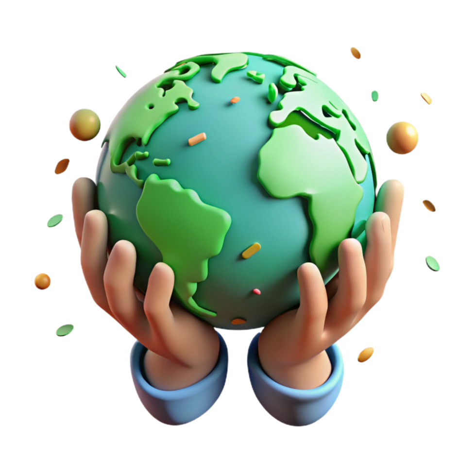 dramatic abstract Hands Holding Globe with Green Leaves Cutout png