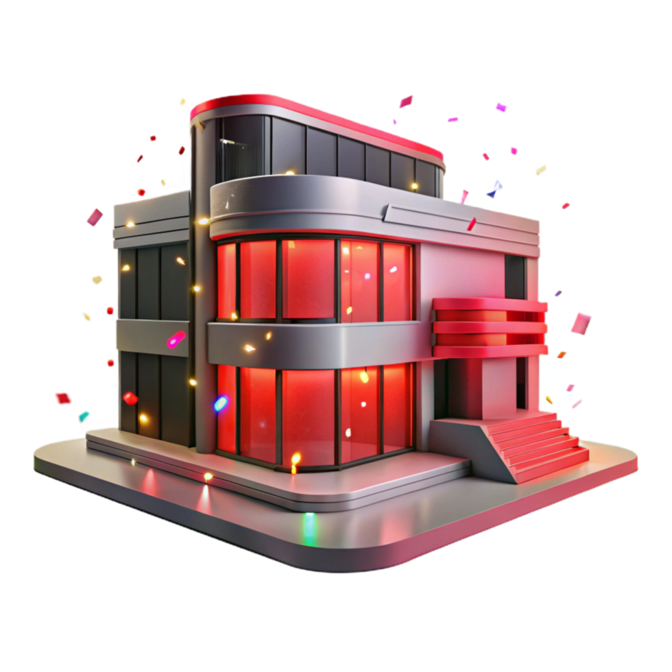 stunning contemporary Modern Building at Night with Blue Lighting Isolated Element png