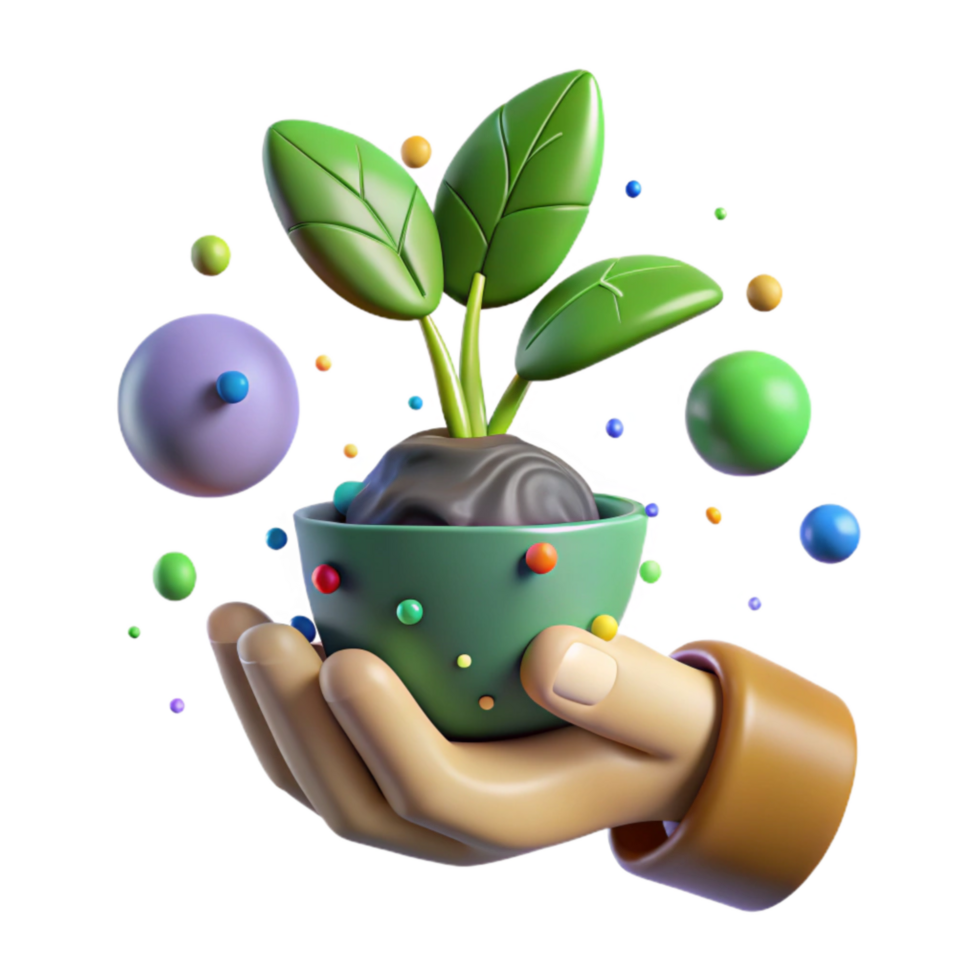 dramatic abstract Green Thumb Holding Plant Isolated Cutout authentic png