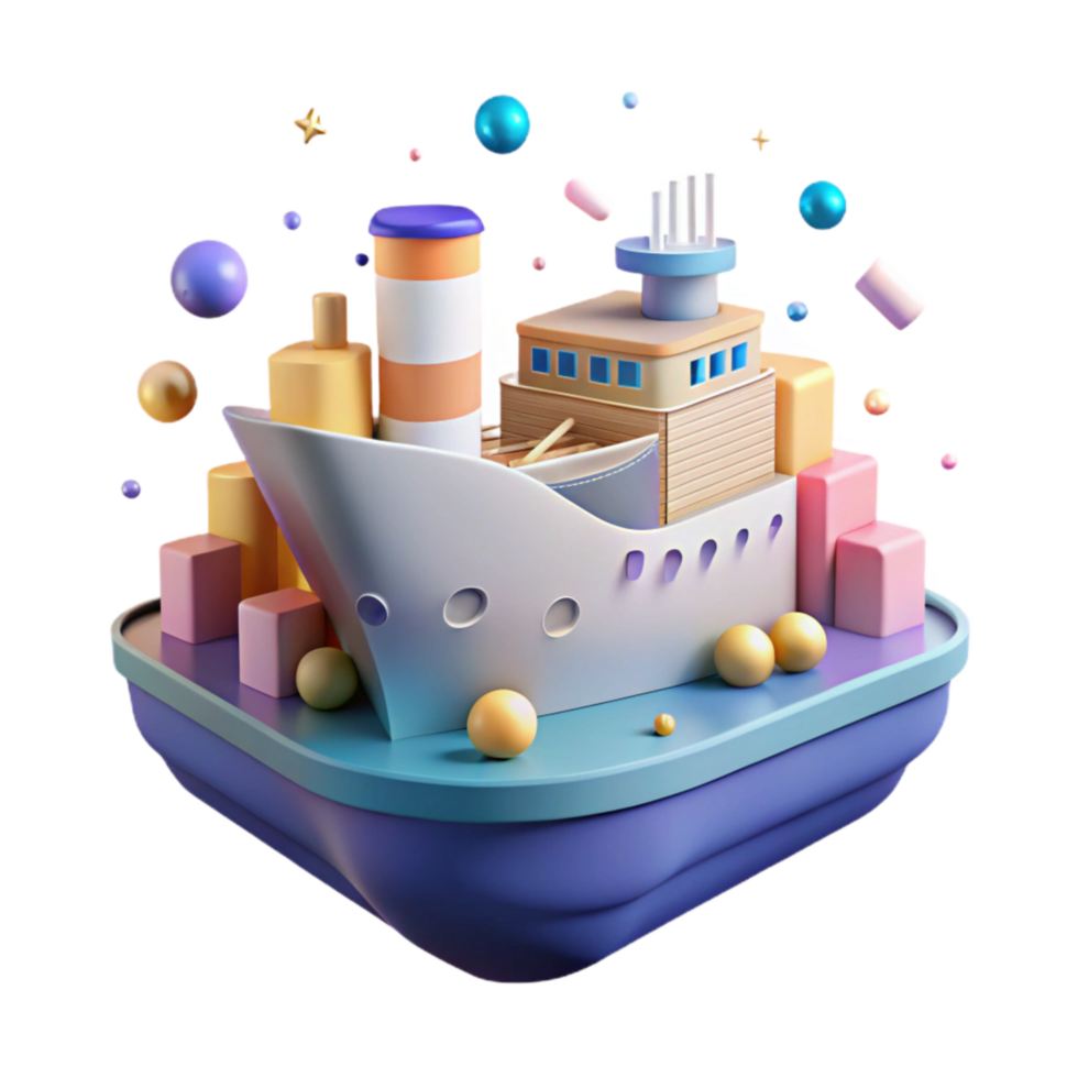 impressive traditional Minimalist Illustration of a Cargo Ship Isolated authentic png