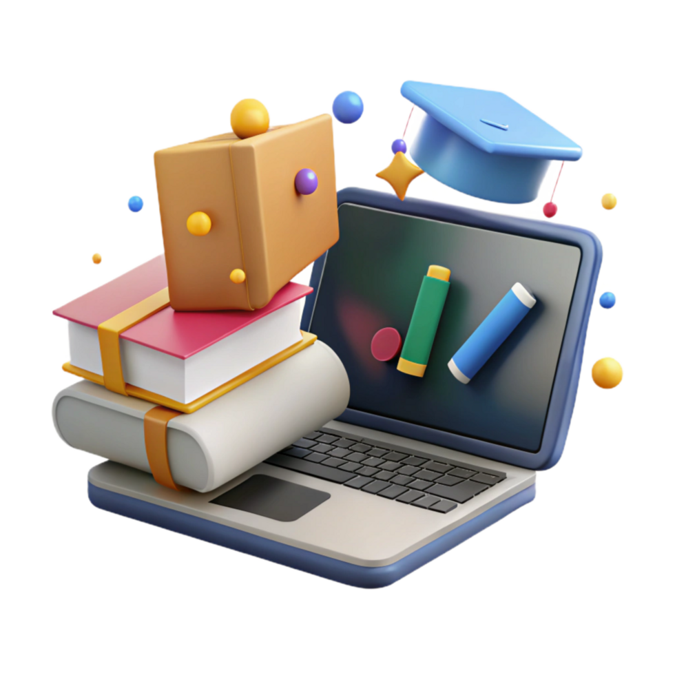 wonderful traditional Online Education Icon Laptop and Books Transparent Background premium png