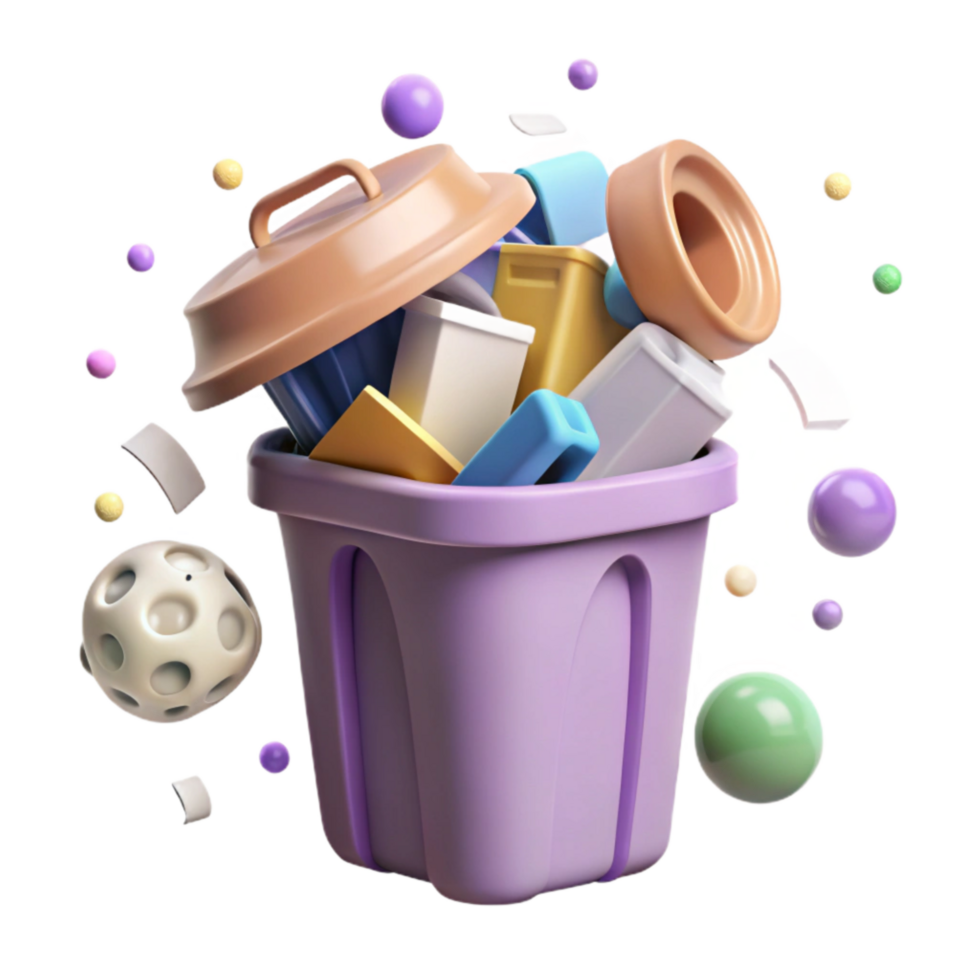 elegant abstract Recycle Bin Overflowing with Plastic Transparent Background professional png