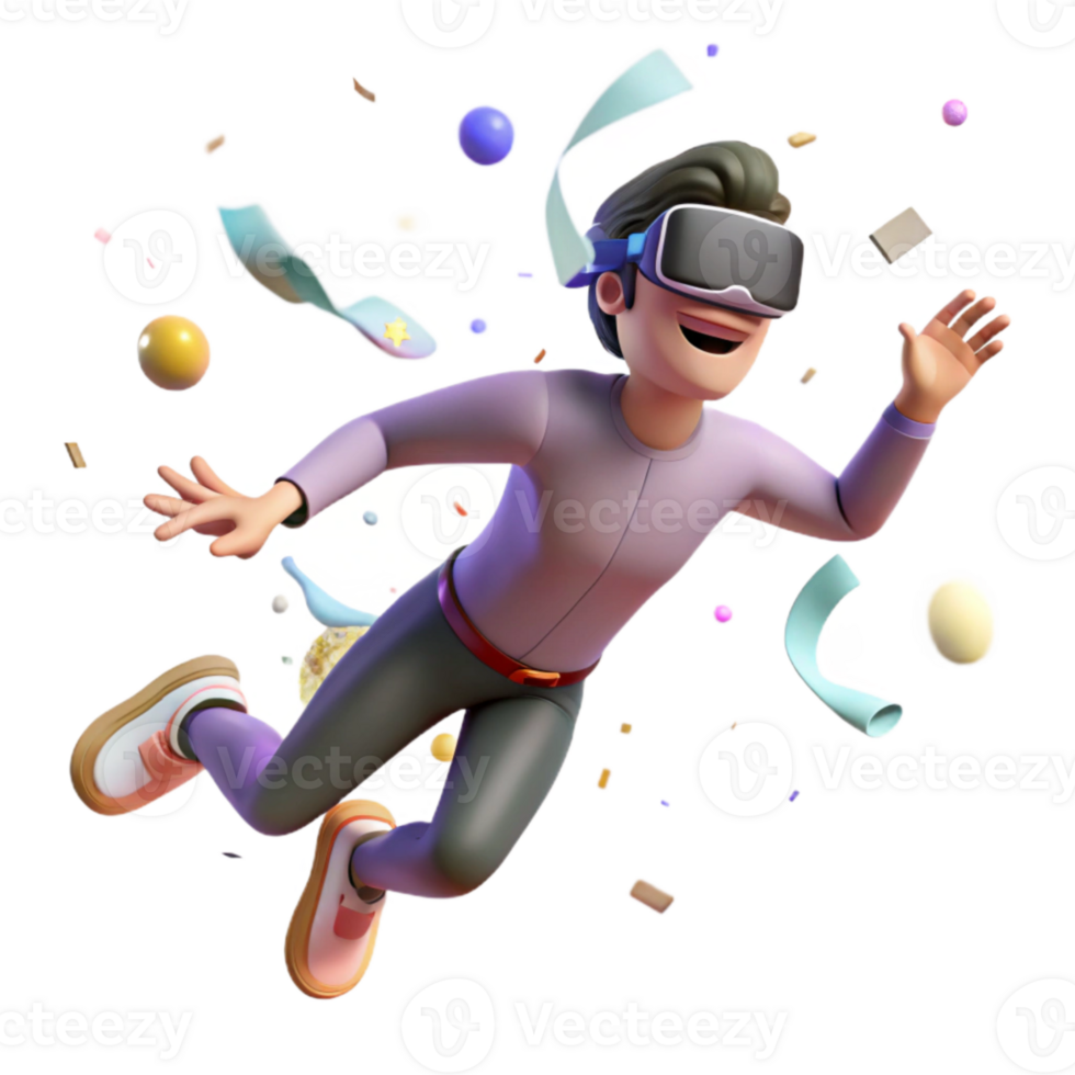 elegant modern Man Flying in Virtual Reality Isolated original png
