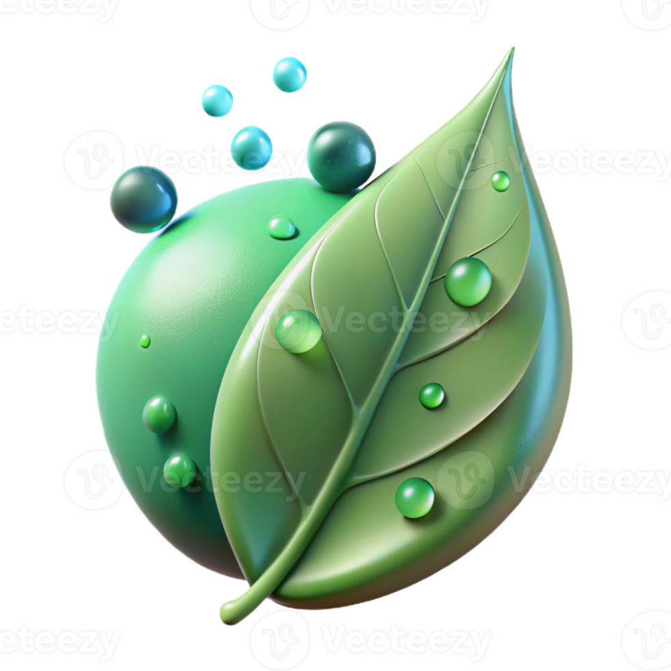 vibrant minimalist Green Leaf with Raindrops Macro View Transparent Element exclusive png