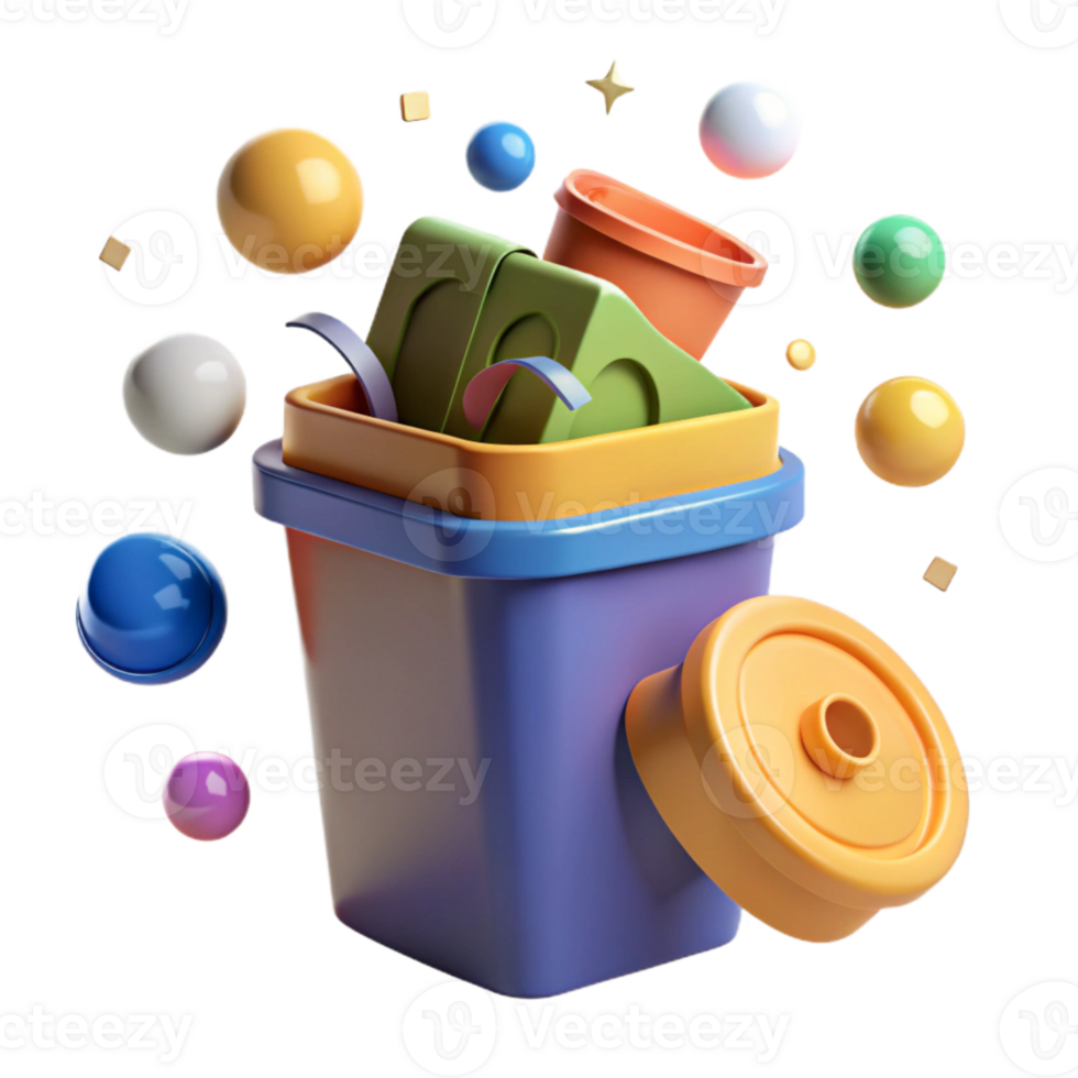 magnificent artistic Recycling Bin with Colorful Lids Isolated Cutout png