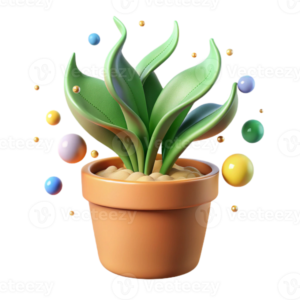beautiful artistic Plant Growing in Pot Side View Transparent Background high quality png