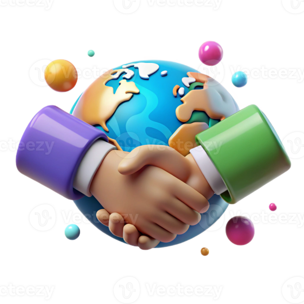 vibrant minimalist Handshake Over World Map Isolated Element with Bright Colors png