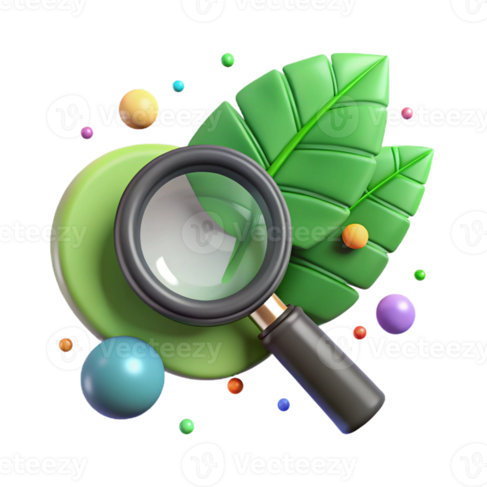 beautiful contemporary Magnifying Glass Over Green Leaf Transparent high quality png