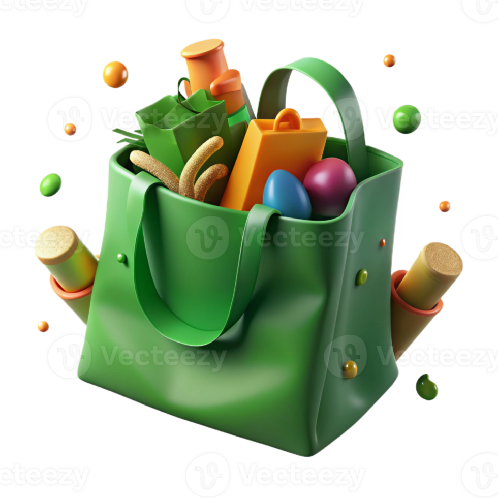 stunning artistic Green Shopper Bag with Groceries Isolated premium png