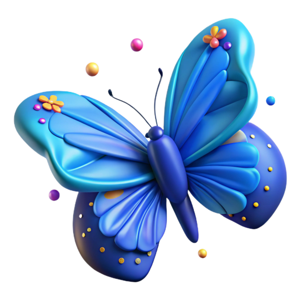 dramatic abstract Blue Butterfly Side View Isolated Element high resolution png