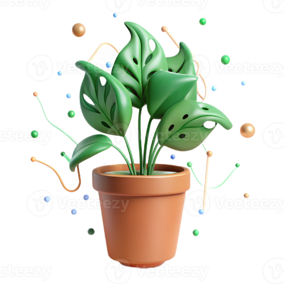 serene vintage Potted Plant with Green Leaves Cutout Transparent Background png