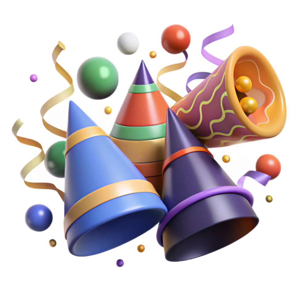 beautiful artistic Colorful Party Hats and Streamers Cutout professional png