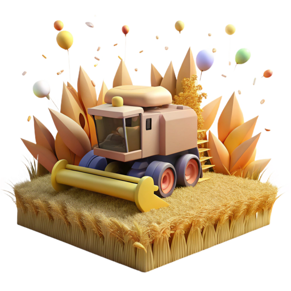 beautiful artistic Combine Harvester in Wheat Field Isolated genuine png