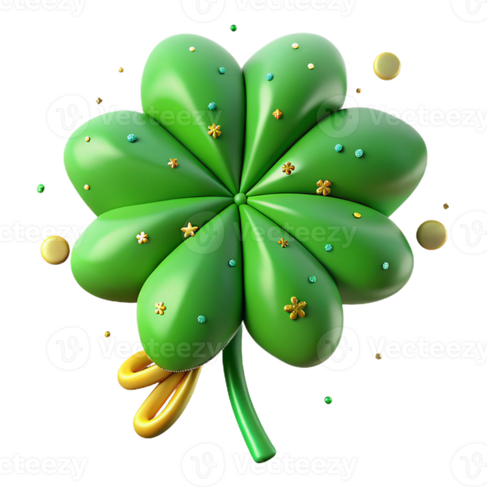 magnificent artistic Irish Shamrock Green Four Leaf Clover Isolated Transparent Background png