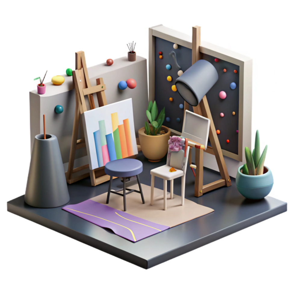 dramatic abstract Community Center Art Room Easels and Paints Transparent Background genuine png
