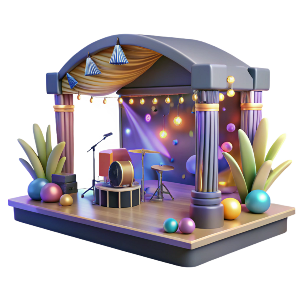 dramatic abstract Community Festival Stage with Musicians Cutout with Bright Lights high resolution png