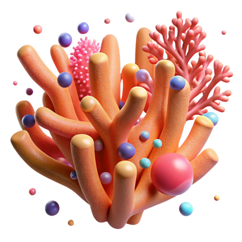 beautiful artistic Coral Branch Close Up Isolated with Colorful Polyps 4K png