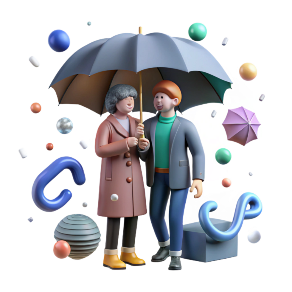 beautiful artistic Couple Sharing an Umbrella in the Rain Transparent Background 4K png