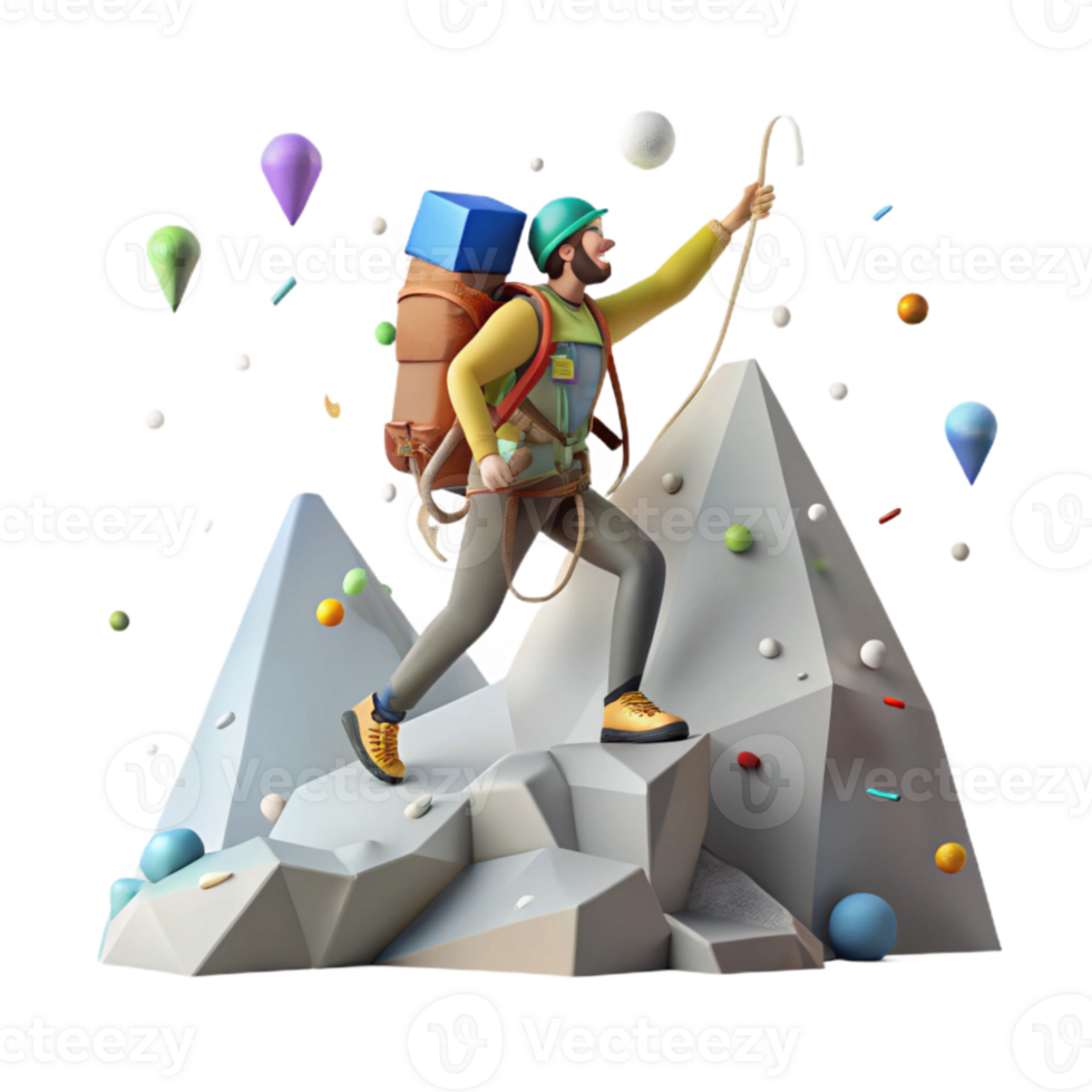 beautiful modern Mountain Climber Reaching Summit Silhouette with Transparent Background original png
