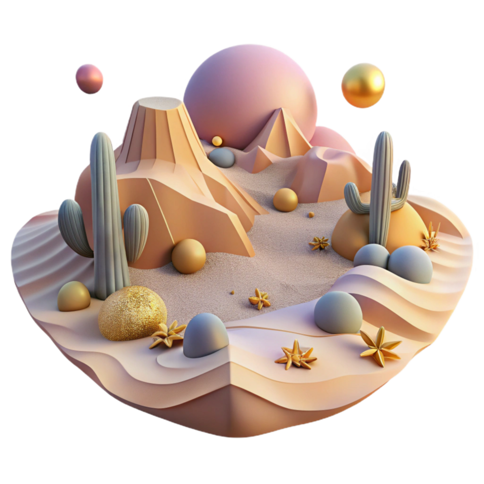 beautiful artistic Desert Landscape at Dawn Soft Light Isolated 4K png