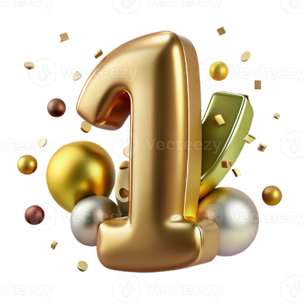 magnificent classic Metallic Font Number 1 Cutout Gold png