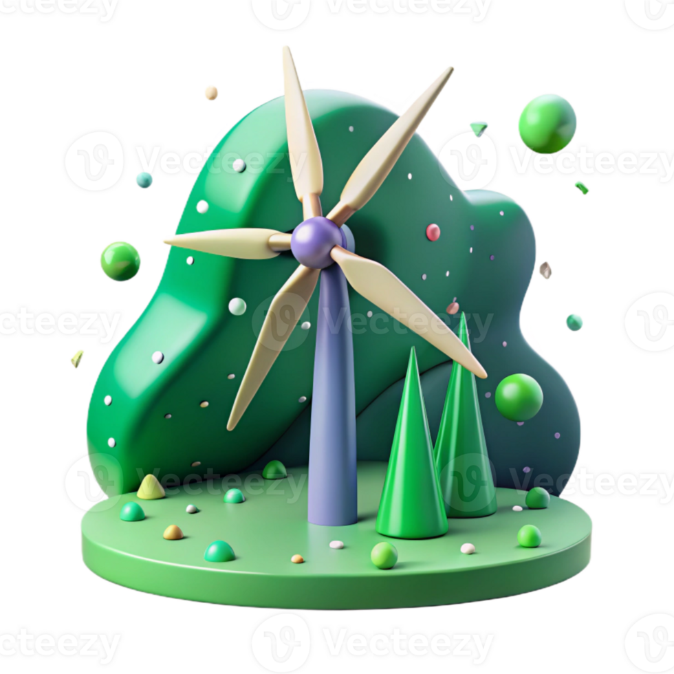 wonderful rustic Green Energy Wind Turbine Transparent Background authentic png