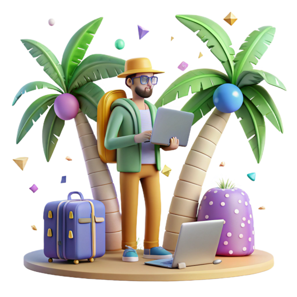 beautiful artistic Digital Nomad with Laptop and Smartphone Cutout 4K png