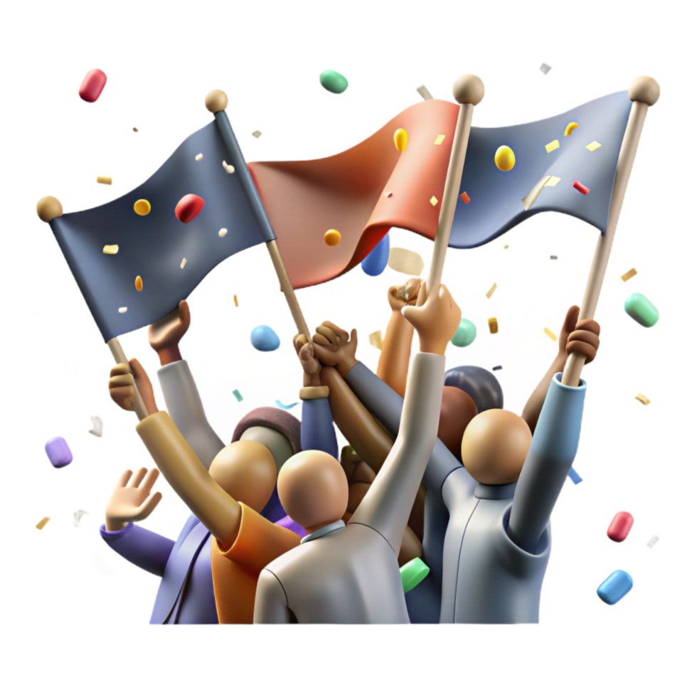 dramatic abstract Diverse Crowd Waving Flags Celebration Background Transparent 4K png
