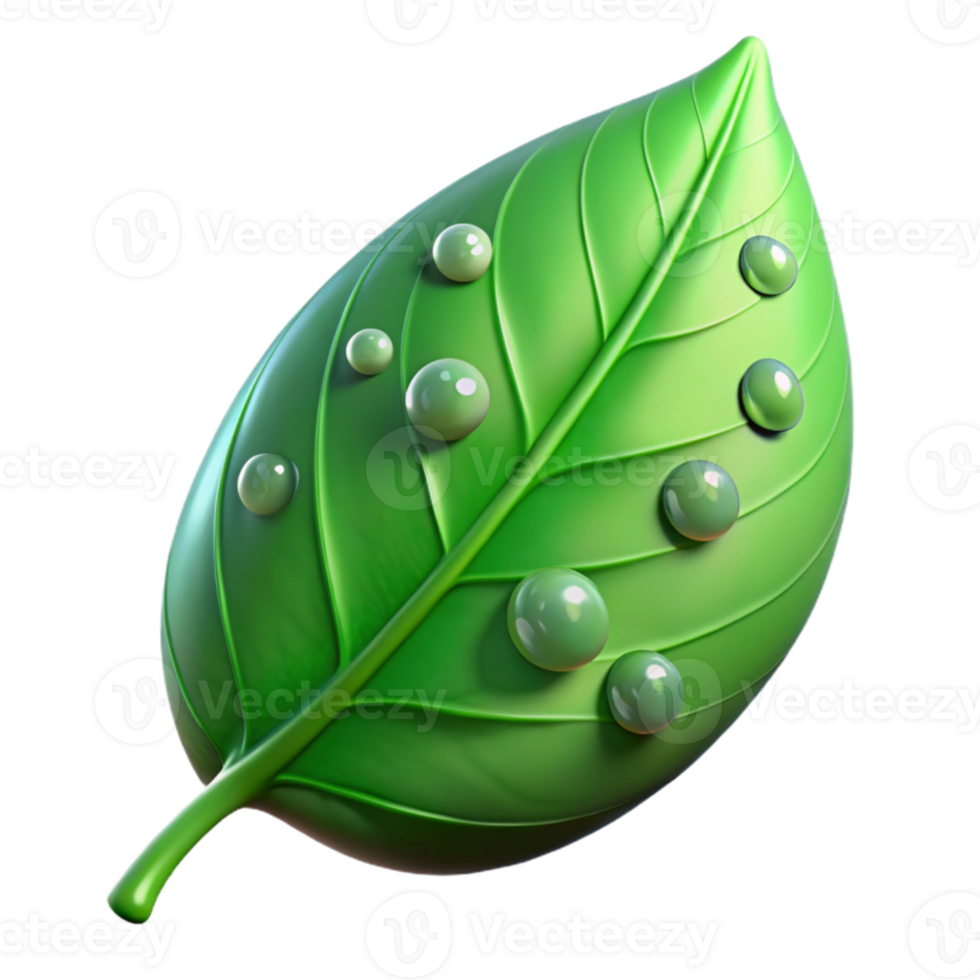 serene minimalist Green Leaf with Water Droplets Isolated on Transparent Background premium png