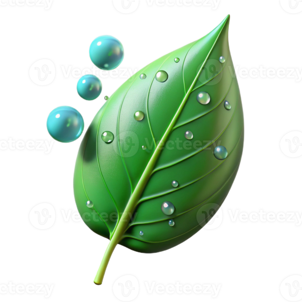 serene traditional Green Leaf with Water Droplets Isolated on Transparent Background premium png