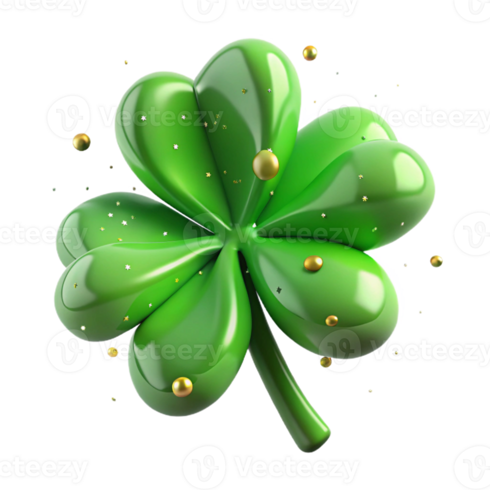 elegant abstract Irish Shamrock Green Four Leaf Clover Isolated Transparent Background premium png