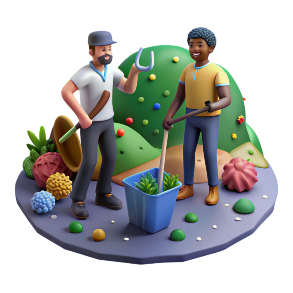 beautiful artistic Friends Cleaning Up a Park Transparent Background Environmental Action exclusive png