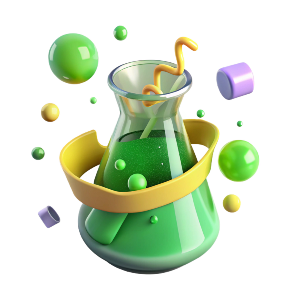 elegant minimalist Laboratory Beaker Filled with Green Liquid Isolated original png