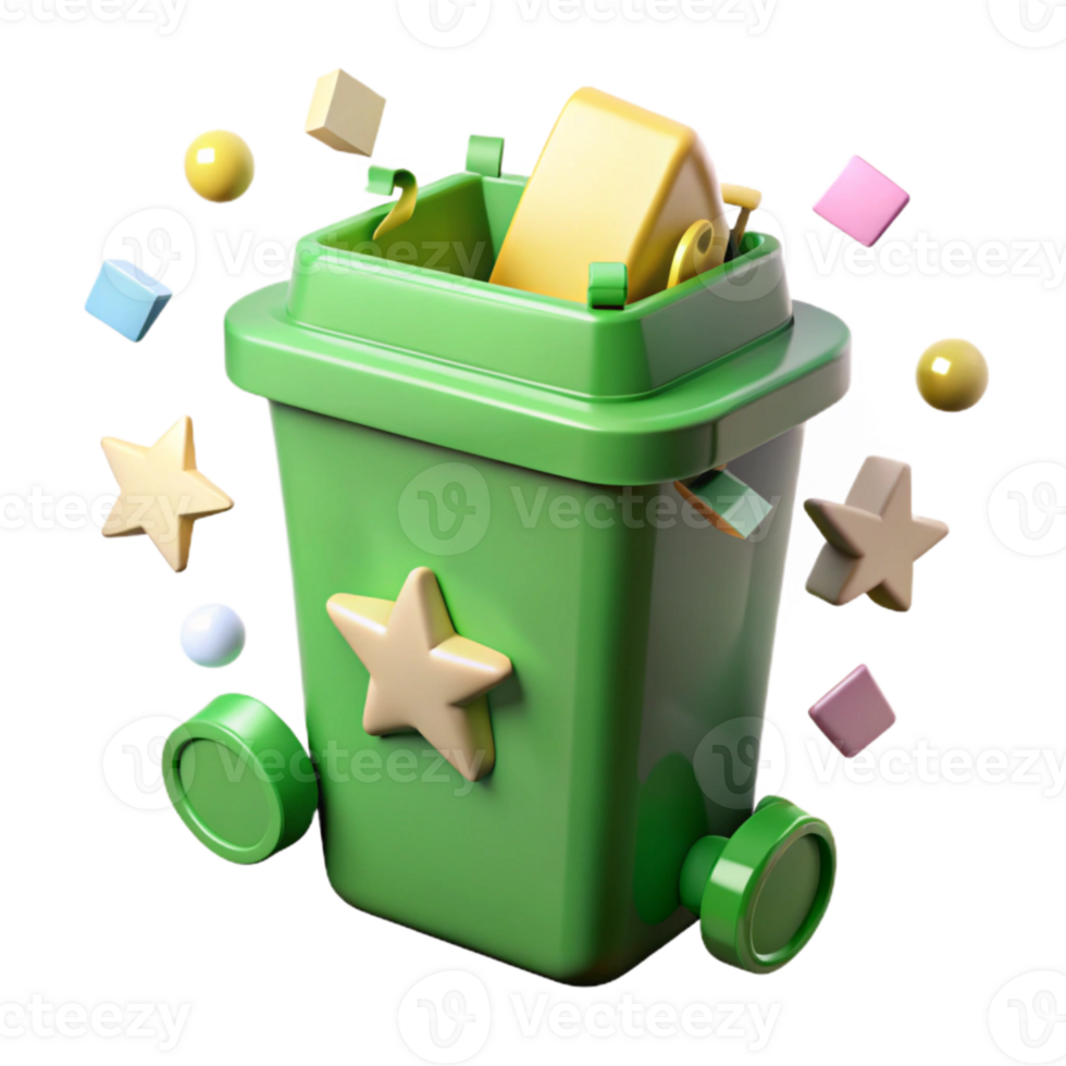 extraordinary contemporary Green Recycling Bin Cutout Isolated on Transparent Background high quality png
