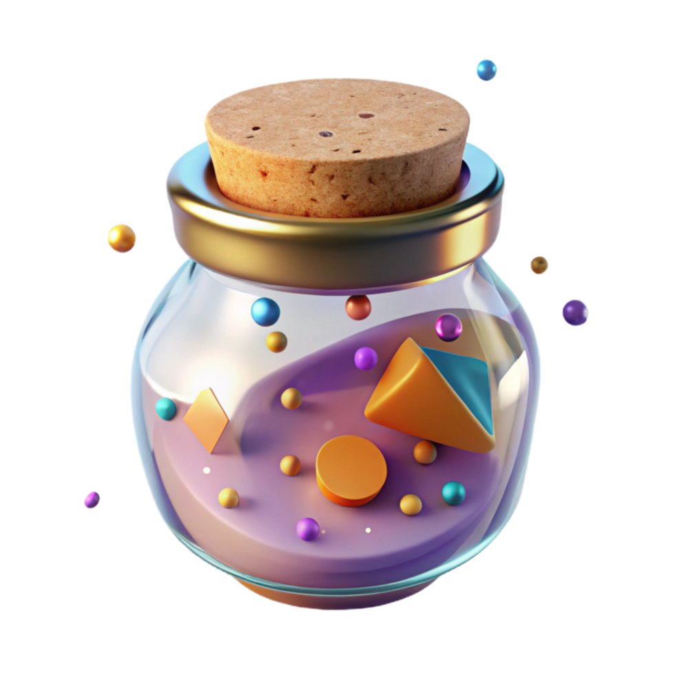 beautiful abstract Glass Jar with Cork Lid Top View Cutout 4K png