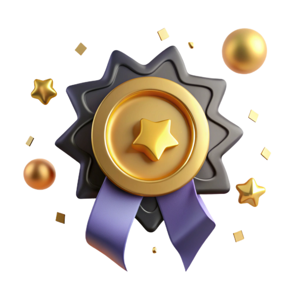 beautiful abstract Gold Award Medal with Ribbon Transparent Background high resolution png
