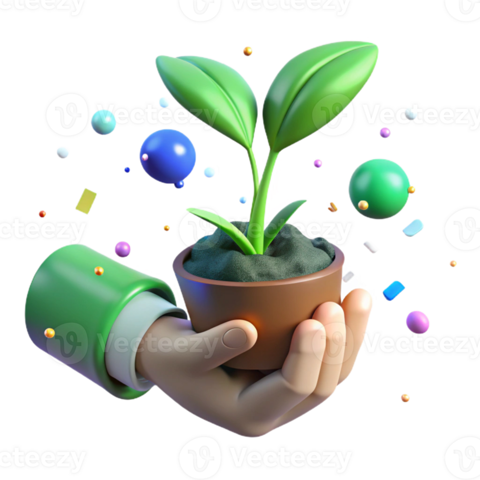 stunning abstract Green Thumb Holding Plant Isolated Cutout png
